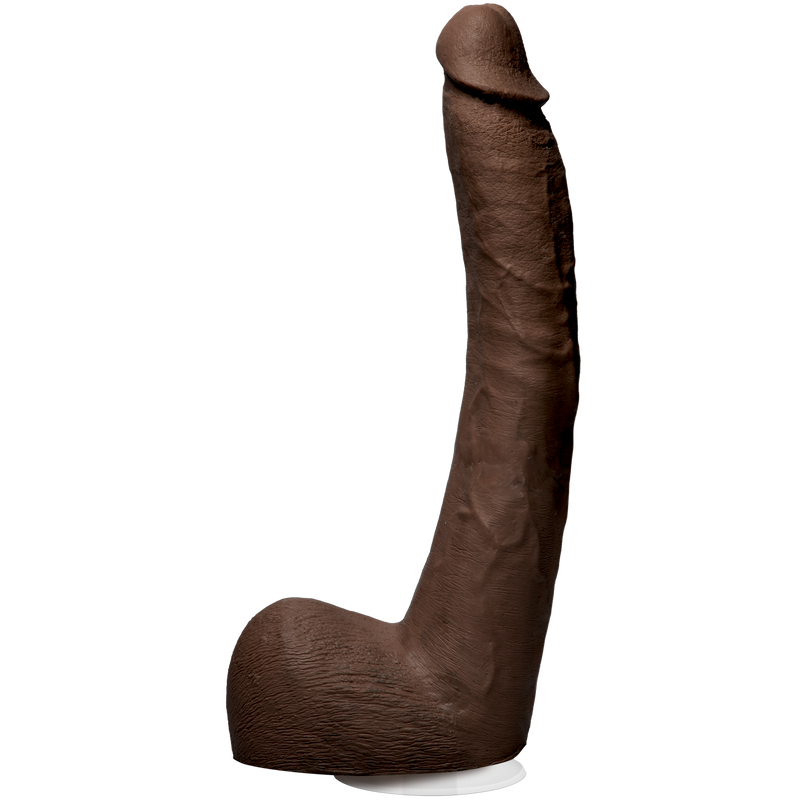 Doc Johnson Signature Cocks Isaiah Maxwell 10 in: dark brown realistic dildo with balls and a Vac-U-Lock base